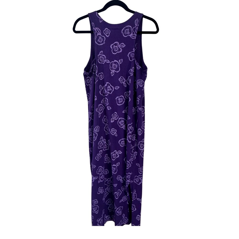 Fresh Produce Purple Floral Cotton Maxi Midi Sundress Side Slit Size Medium - Picture 4 of 7